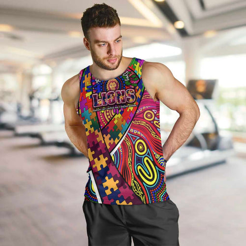 Autism Awareness Australia Brisbane Lions Men Tank Top Aboriginal Indigenous Art