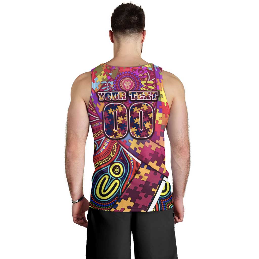 Autism Awareness Australia Brisbane Lions Men Tank Top Aboriginal Indigenous Art