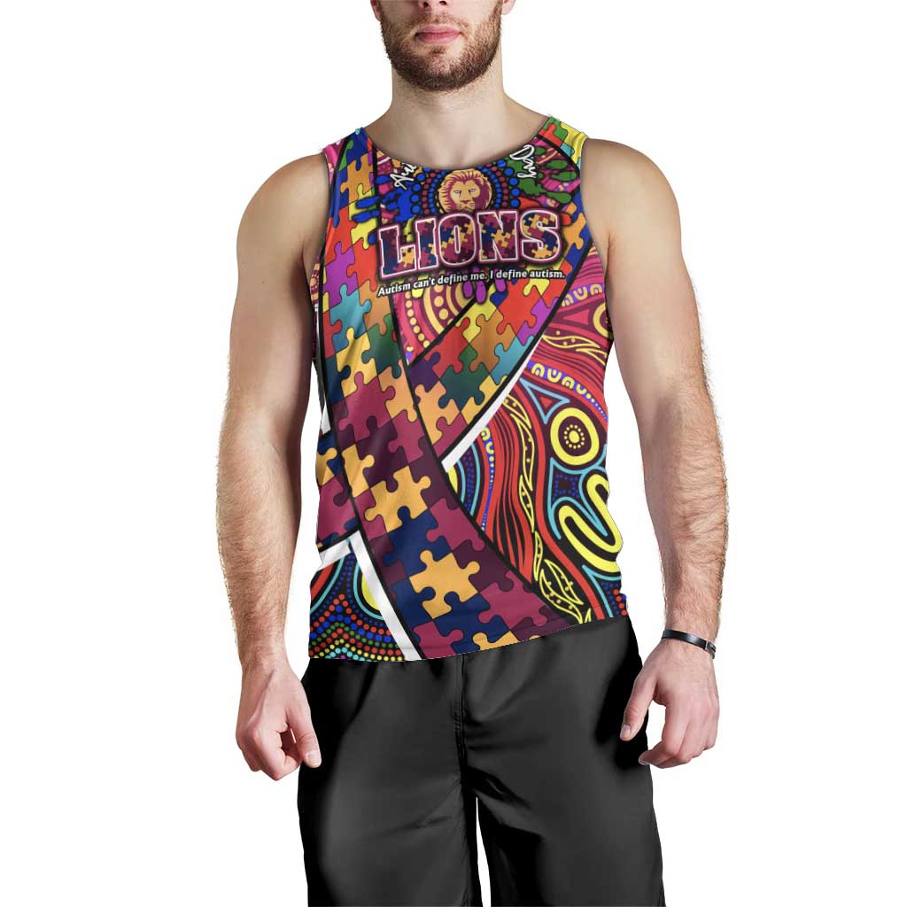 Autism Awareness Australia Brisbane Lions Men Tank Top Aboriginal Indigenous Art