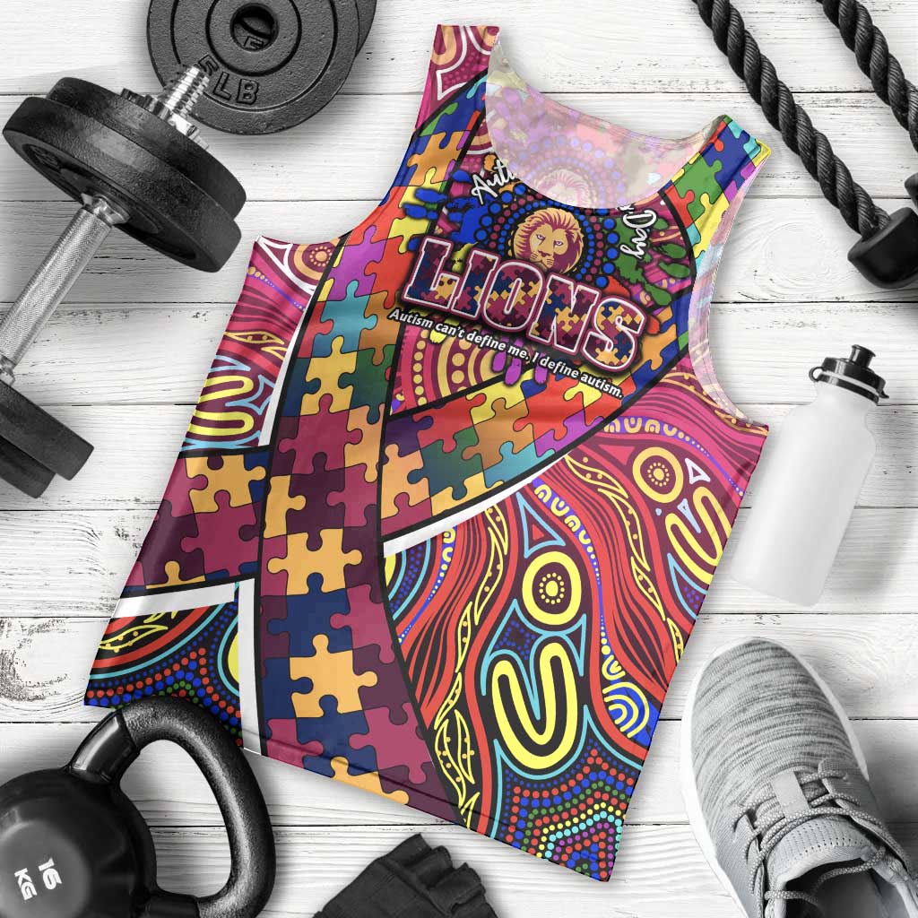 Autism Awareness Australia Brisbane Lions Men Tank Top Aboriginal Indigenous Art