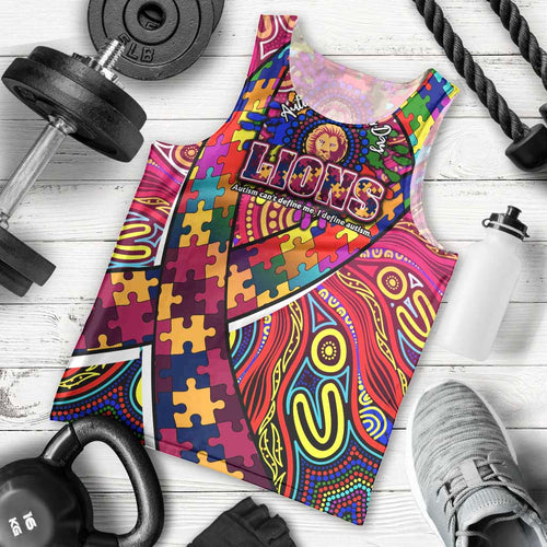 Autism Awareness Australia Brisbane Lions Men Tank Top Aboriginal Indigenous Art