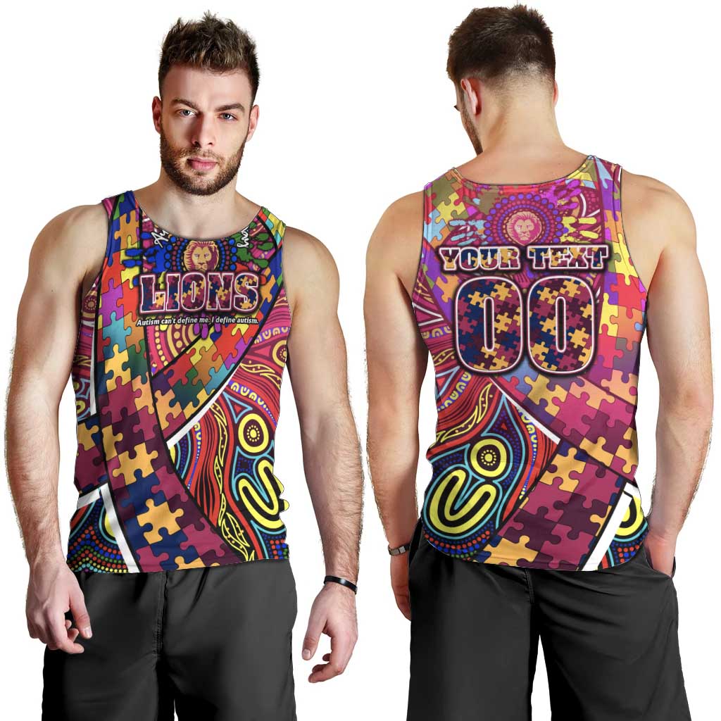 Autism Awareness Australia Brisbane Lions Men Tank Top Aboriginal Indigenous Art