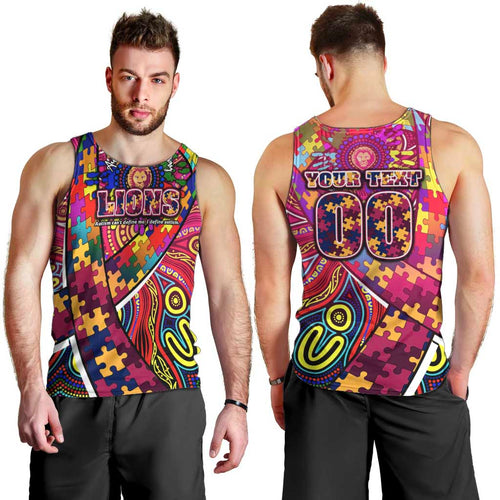 Autism Awareness Australia Brisbane Lions Men Tank Top Aboriginal Indigenous Art