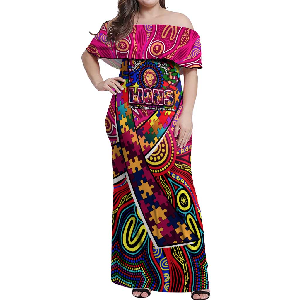 Autism Awareness Australia Brisbane Lions Off Shoulder Maxi Dress Aboriginal Indigenous Art