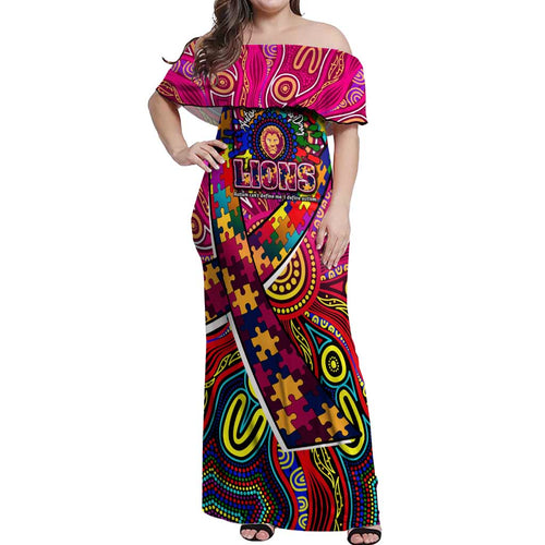Autism Awareness Australia Brisbane Lions Off Shoulder Maxi Dress Aboriginal Indigenous Art