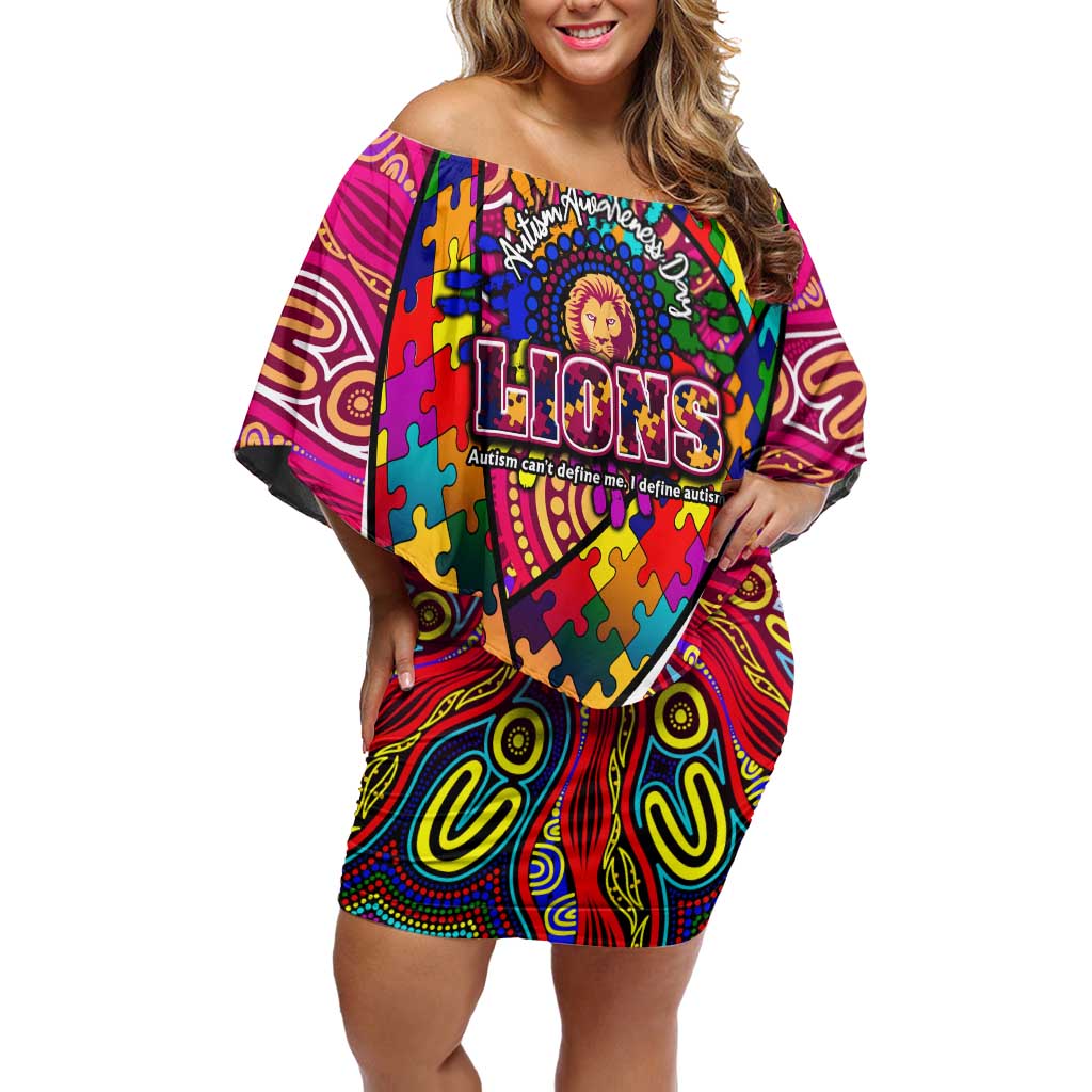 Autism Awareness Australia Brisbane Lions Off Shoulder Short Dress Aboriginal Indigenous Art