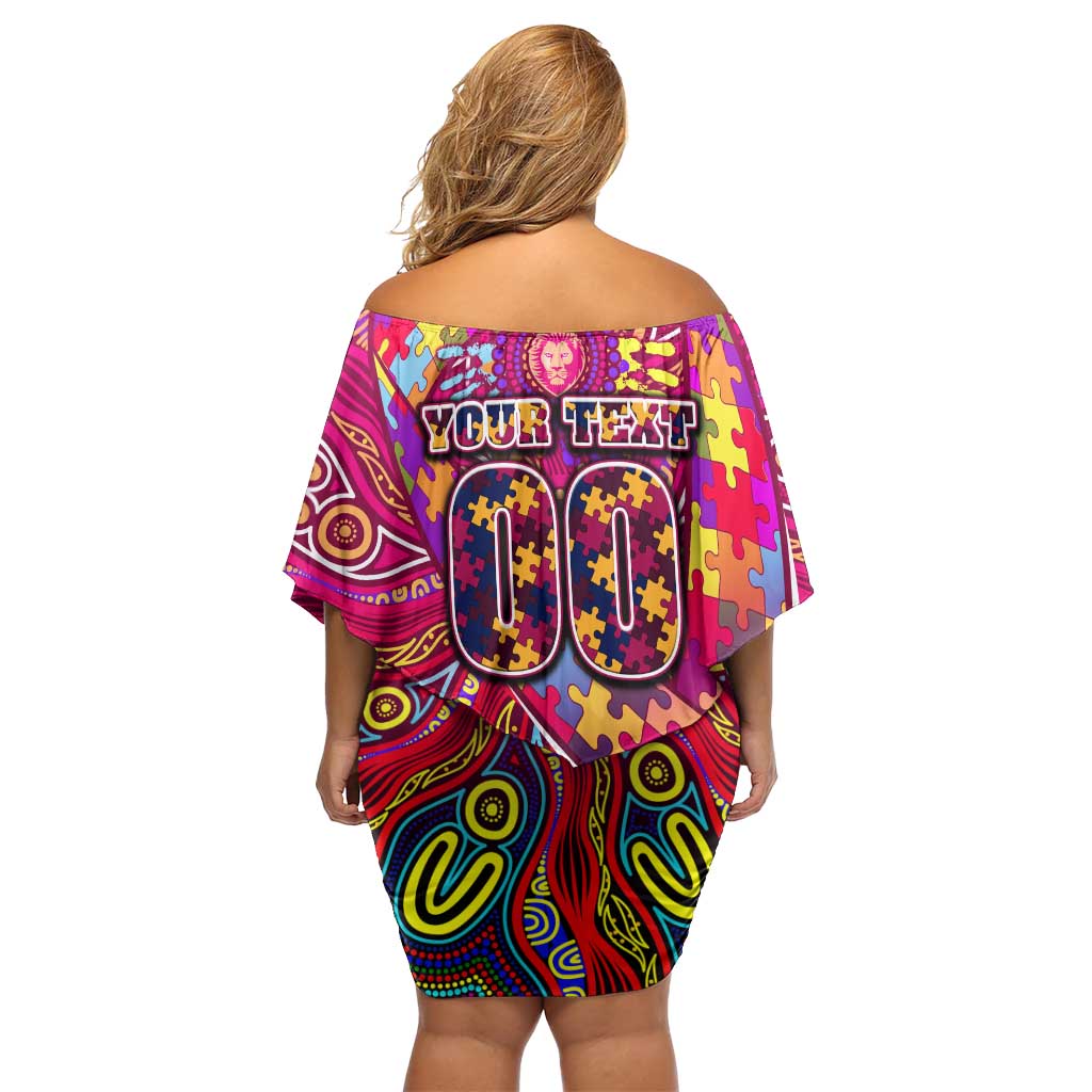 Autism Awareness Australia Brisbane Lions Off Shoulder Short Dress Aboriginal Indigenous Art