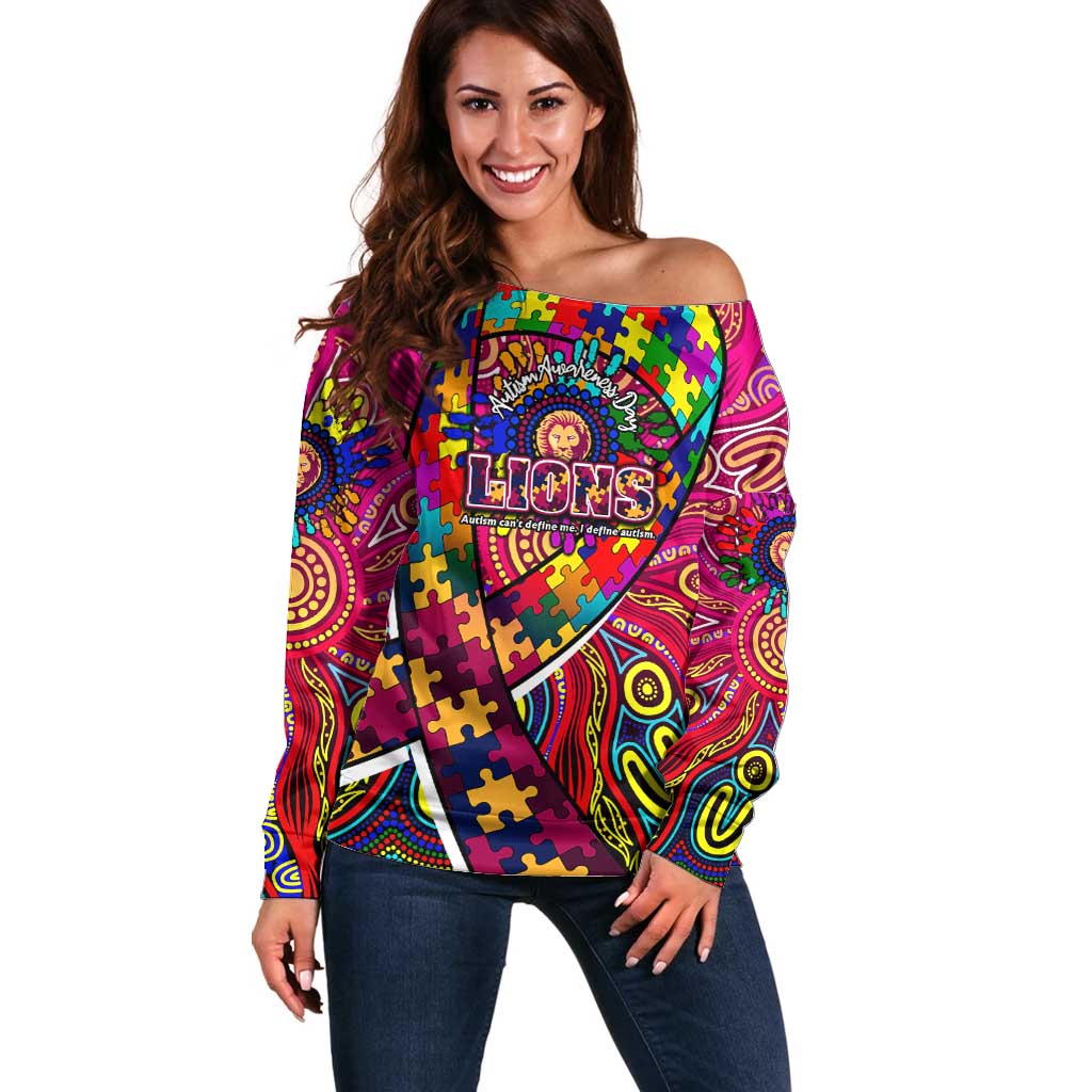 Autism Awareness Australia Brisbane Lions Off Shoulder Sweater Aboriginal Indigenous Art
