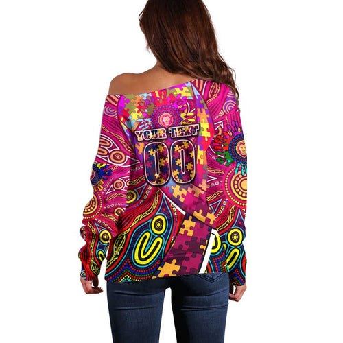 Autism Awareness Australia Brisbane Lions Off Shoulder Sweater Aboriginal Indigenous Art