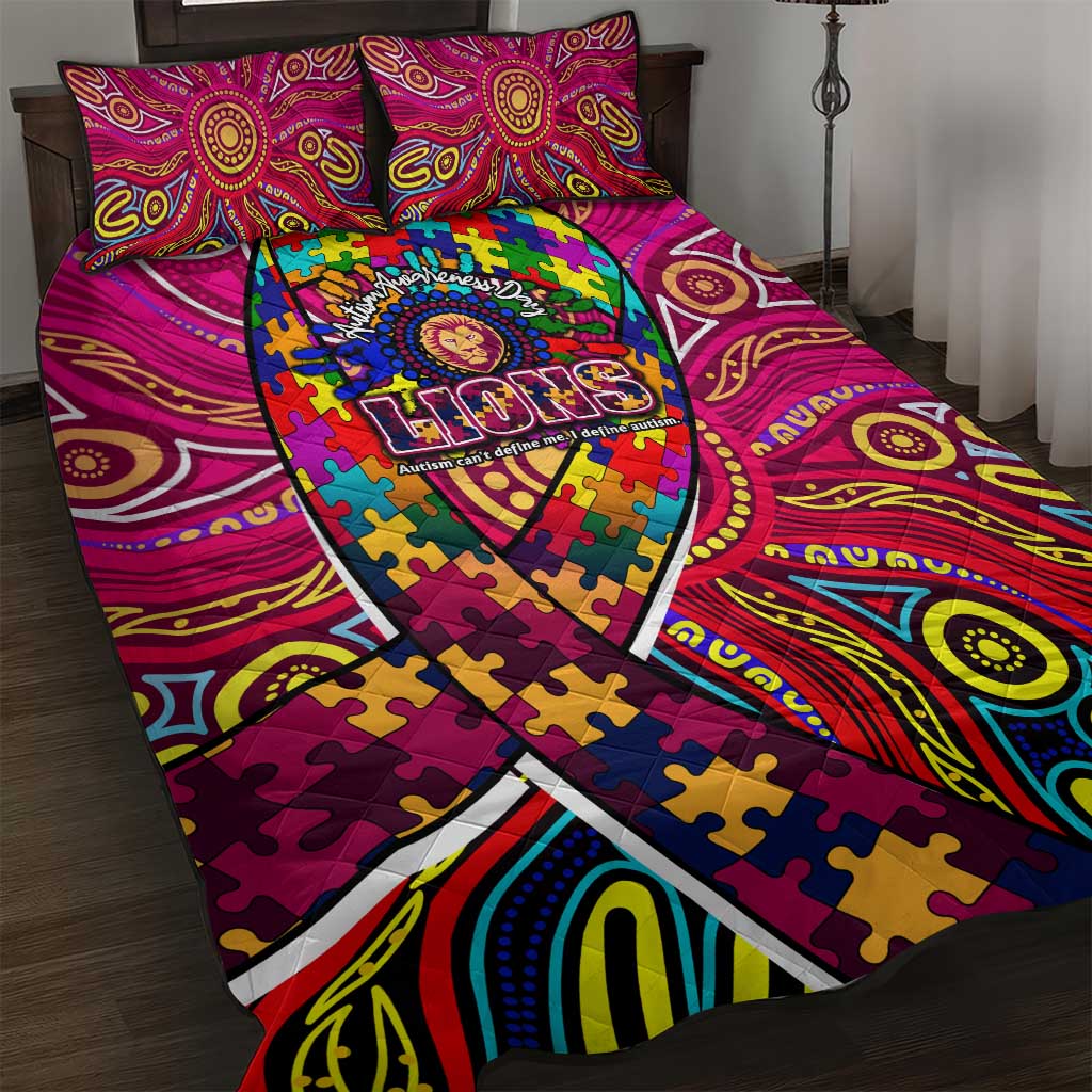 Autism Awareness Australia Brisbane Lions Quilt Bed Set Aboriginal Indigenous Art