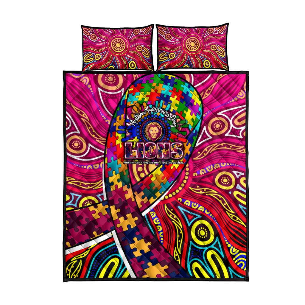Autism Awareness Australia Brisbane Lions Quilt Bed Set Aboriginal Indigenous Art