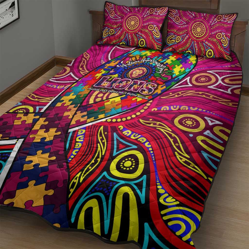 Autism Awareness Australia Brisbane Lions Quilt Bed Set Aboriginal Indigenous Art