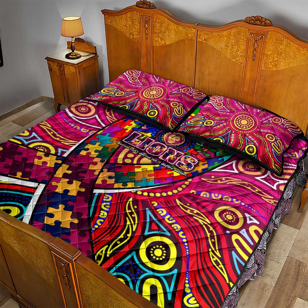 Autism Awareness Australia Brisbane Lions Quilt Bed Set Aboriginal Indigenous Art