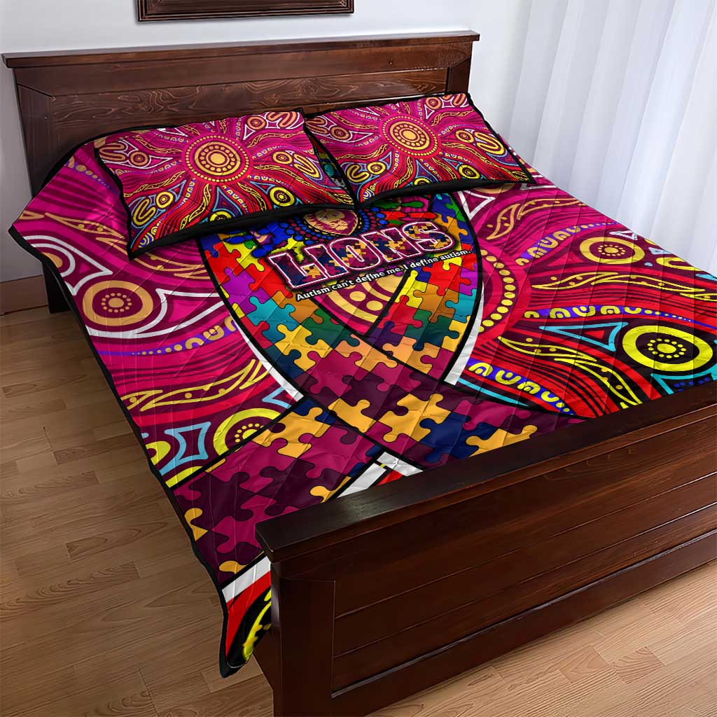 Autism Awareness Australia Brisbane Lions Quilt Bed Set Aboriginal Indigenous Art