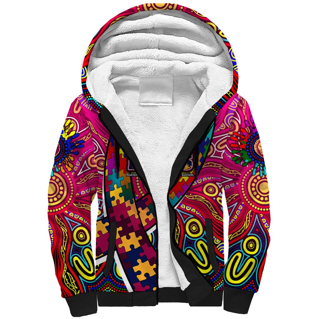 Autism Awareness Australia Brisbane Lions Sherpa Hoodie Aboriginal Indigenous Art