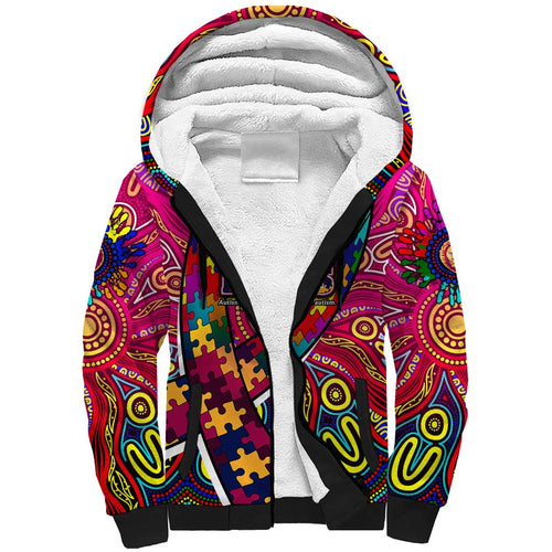 Autism Awareness Australia Brisbane Lions Sherpa Hoodie Aboriginal Indigenous Art