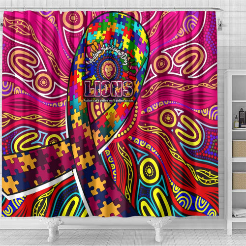 Autism Awareness Australia Brisbane Lions Shower Curtain Aboriginal Indigenous Art