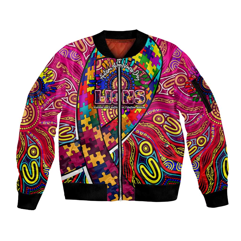 Autism Awareness Australia Brisbane Lions Sleeve Zip Bomber Jacket Aboriginal Indigenous Art