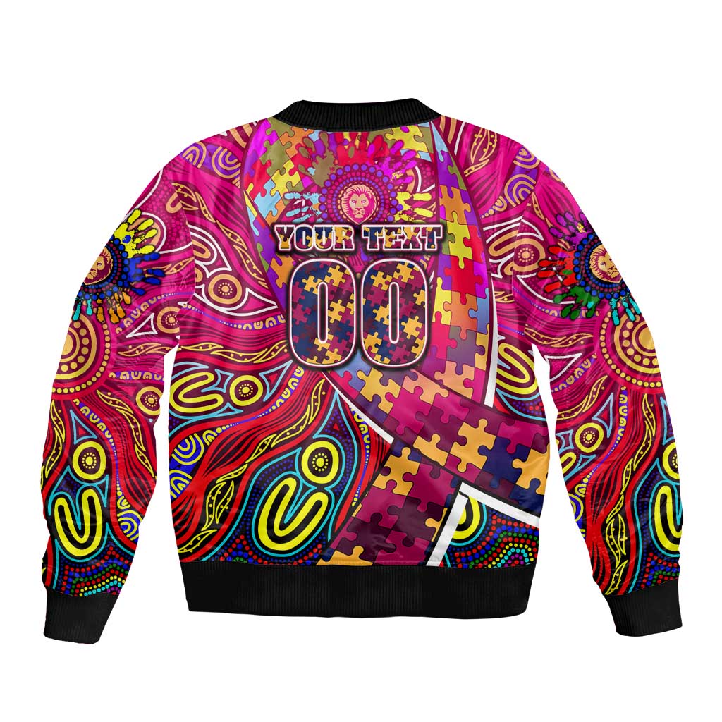 Autism Awareness Australia Brisbane Lions Sleeve Zip Bomber Jacket Aboriginal Indigenous Art