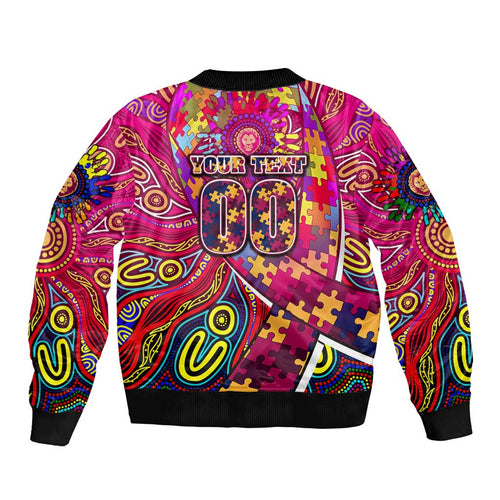 Autism Awareness Australia Brisbane Lions Sleeve Zip Bomber Jacket Aboriginal Indigenous Art