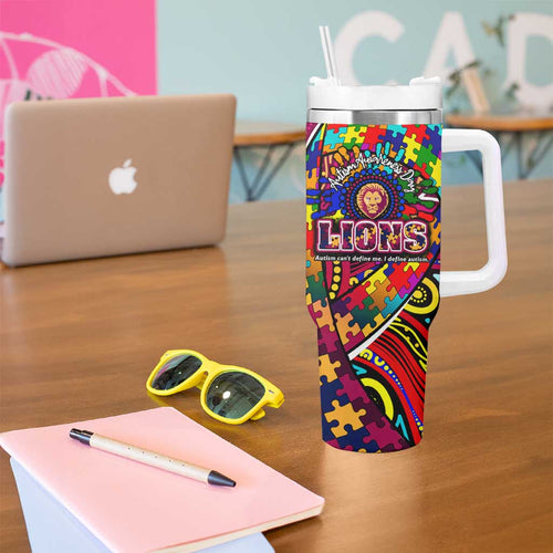 Autism Awareness Australia Brisbane Lions Tumbler With Handle Aboriginal Indigenous Art