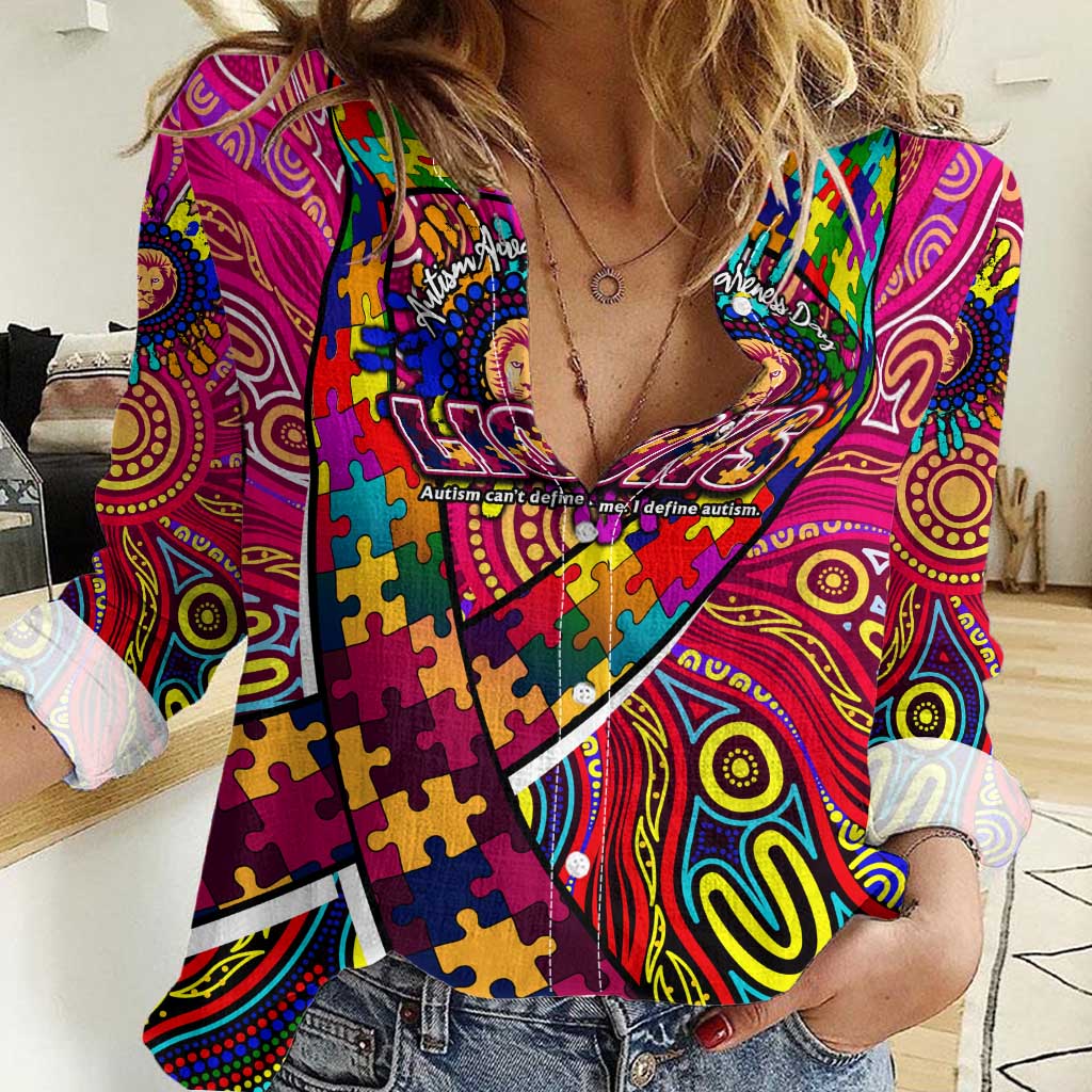 Autism Awareness Australia Brisbane Lions Women Casual Shirt Aboriginal Indigenous Art