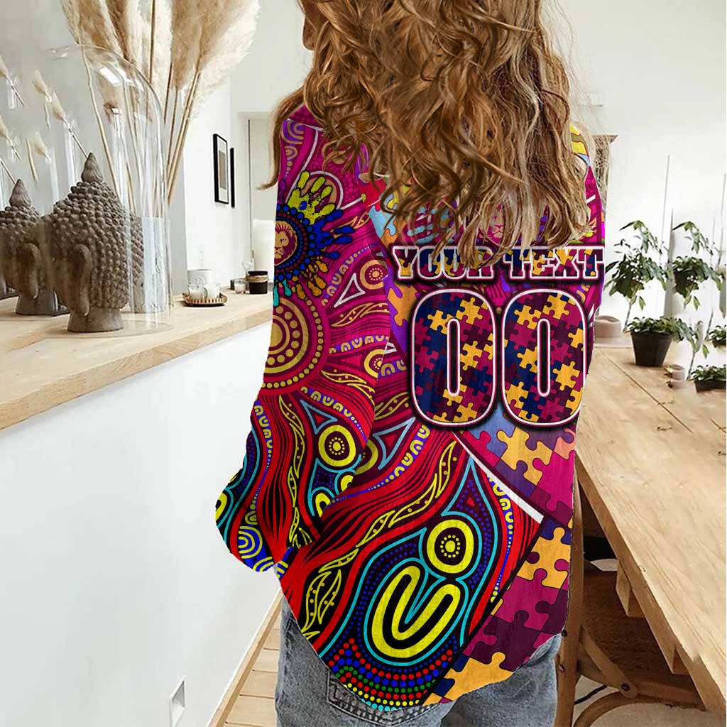 Autism Awareness Australia Brisbane Lions Women Casual Shirt Aboriginal Indigenous Art