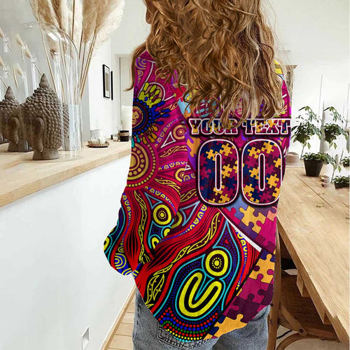 Autism Awareness Australia Brisbane Lions Women Casual Shirt Aboriginal Indigenous Art