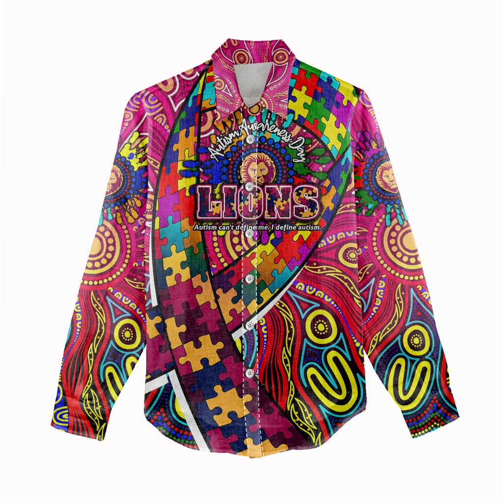 Autism Awareness Australia Brisbane Lions Women Casual Shirt Aboriginal Indigenous Art