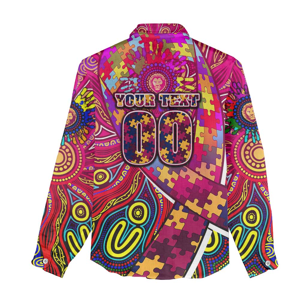 Autism Awareness Australia Brisbane Lions Women Casual Shirt Aboriginal Indigenous Art