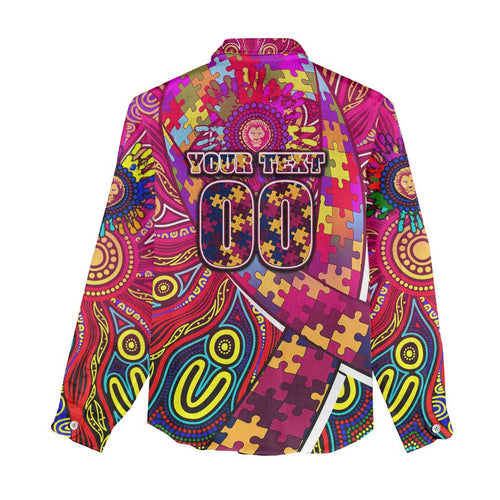 Autism Awareness Australia Brisbane Lions Women Casual Shirt Aboriginal Indigenous Art