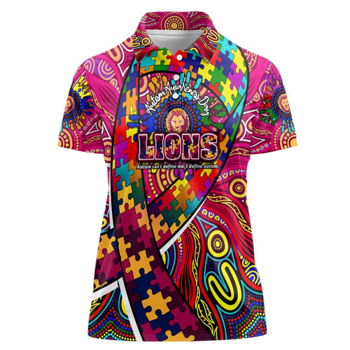 Autism Awareness Australia Brisbane Lions Women Polo Shirt Aboriginal Indigenous Art