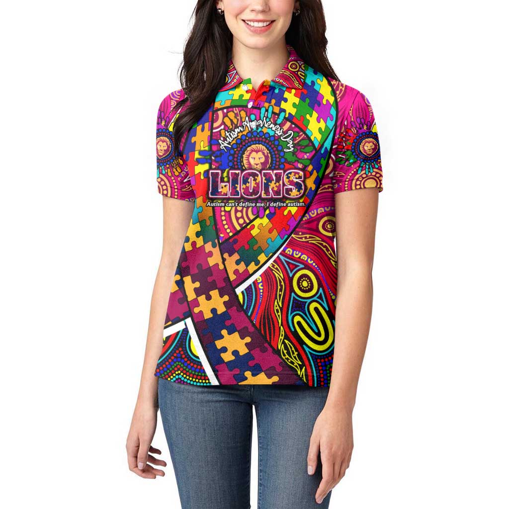 Autism Awareness Australia Brisbane Lions Women Polo Shirt Aboriginal Indigenous Art