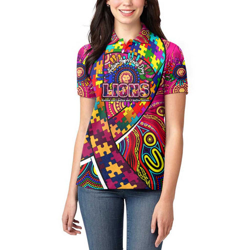 Autism Awareness Australia Brisbane Lions Women Polo Shirt Aboriginal Indigenous Art