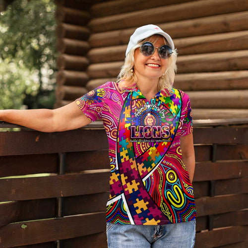 Autism Awareness Australia Brisbane Lions Women Polo Shirt Aboriginal Indigenous Art