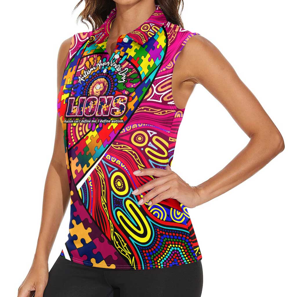 Autism Awareness Australia Brisbane Lions Women Sleeveless Polo Shirt Aboriginal Indigenous Art