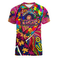 Autism Awareness Australia Brisbane Lions Women V-Neck T-Shirt Aboriginal Indigenous Art
