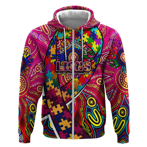 Autism Awareness Australia Brisbane Lions Zip Hoodie Aboriginal Indigenous Art