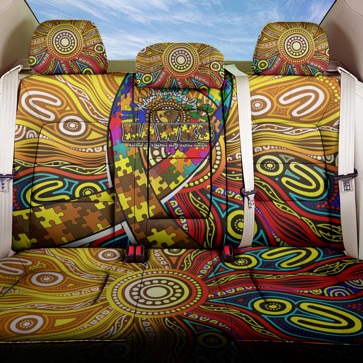 Autism Awareness Australia Hawthorn Hawks Back Car Seat Cover Aboriginal Indigenous Art