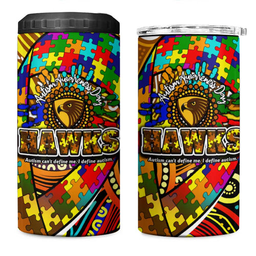 Autism Awareness Australia Hawthorn Hawks 4 in 1 Can Cooler Tumbler Aboriginal Indigenous Art