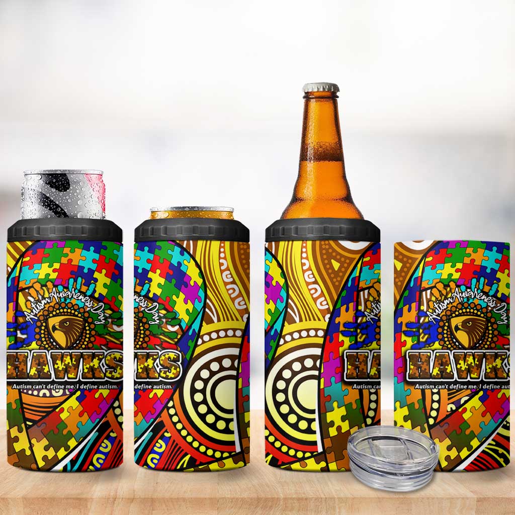 Autism Awareness Australia Hawthorn Hawks 4 in 1 Can Cooler Tumbler Aboriginal Indigenous Art