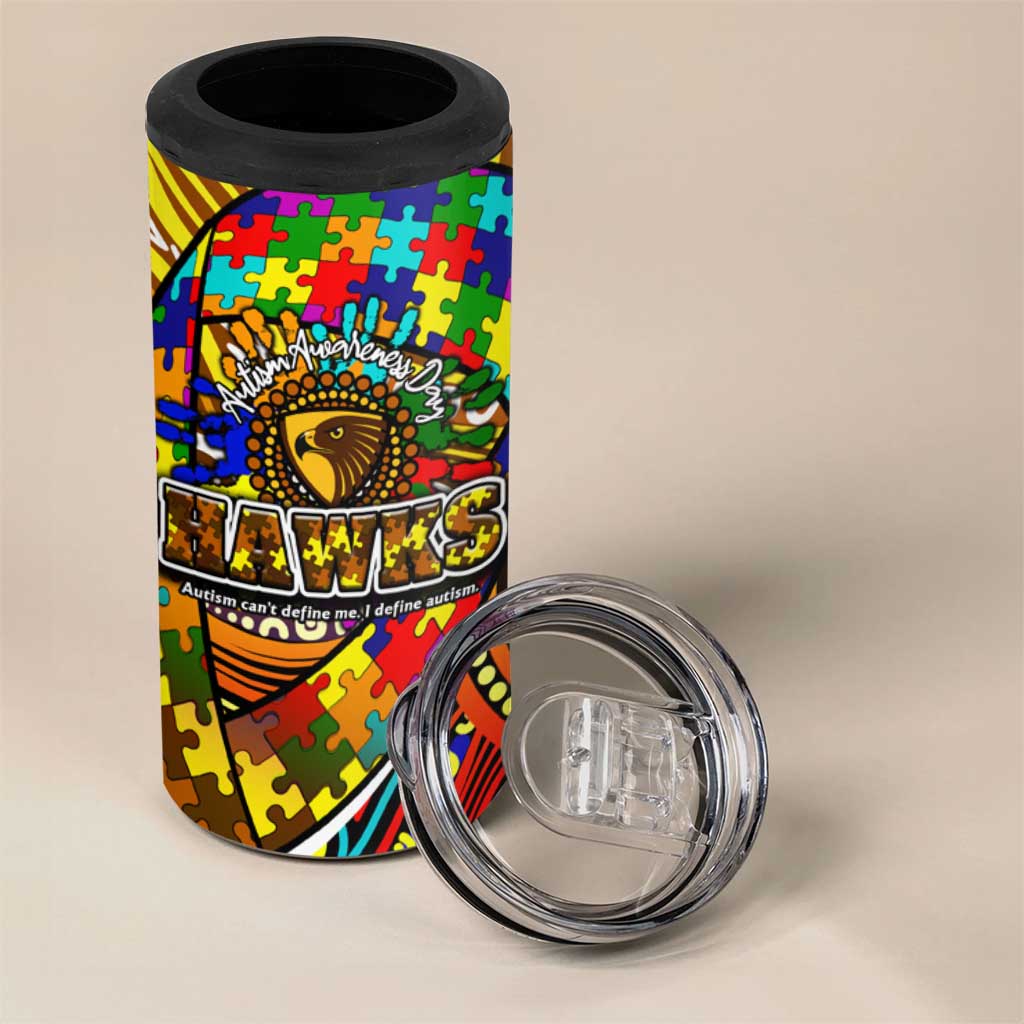Autism Awareness Australia Hawthorn Hawks 4 in 1 Can Cooler Tumbler Aboriginal Indigenous Art