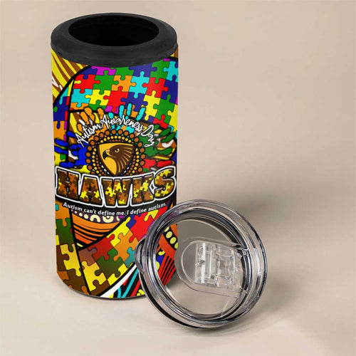 Autism Awareness Australia Hawthorn Hawks 4 in 1 Can Cooler Tumbler Aboriginal Indigenous Art