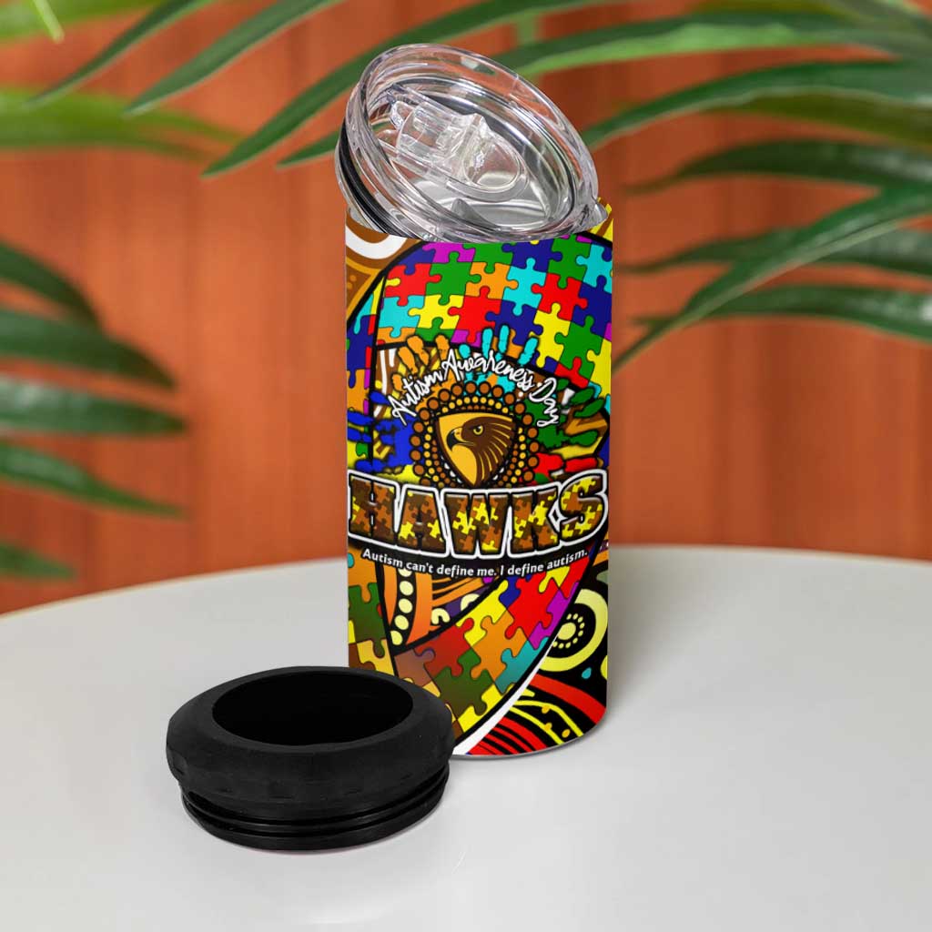 Autism Awareness Australia Hawthorn Hawks 4 in 1 Can Cooler Tumbler Aboriginal Indigenous Art