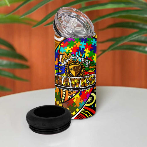 Autism Awareness Australia Hawthorn Hawks 4 in 1 Can Cooler Tumbler Aboriginal Indigenous Art