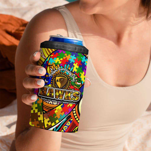 Autism Awareness Australia Hawthorn Hawks 4 in 1 Can Cooler Tumbler Aboriginal Indigenous Art