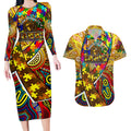 Autism Awareness Australia Hawthorn Hawks Couples Matching Long Sleeve Bodycon Dress and Hawaiian Shirt Aboriginal Indigenous Art