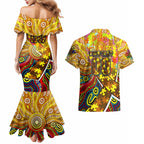 Autism Awareness Australia Hawthorn Hawks Couples Matching Mermaid Dress and Hawaiian Shirt Aboriginal Indigenous Art