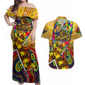 Autism Awareness Australia Hawthorn Hawks Couples Matching Off Shoulder Maxi Dress and Hawaiian Shirt Aboriginal Indigenous Art
