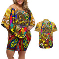 Autism Awareness Australia Hawthorn Hawks Couples Matching Off Shoulder Short Dress and Hawaiian Shirt Aboriginal Indigenous Art